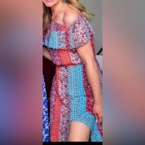 Exhilaration Red & Teal Paisley Knit Top